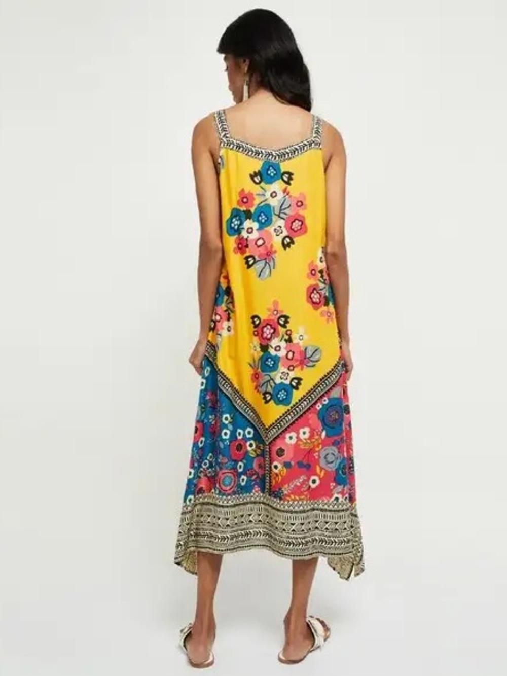 Boho Yellow Floral Asymmetrical Maxi Dress - Picture 2 of 6